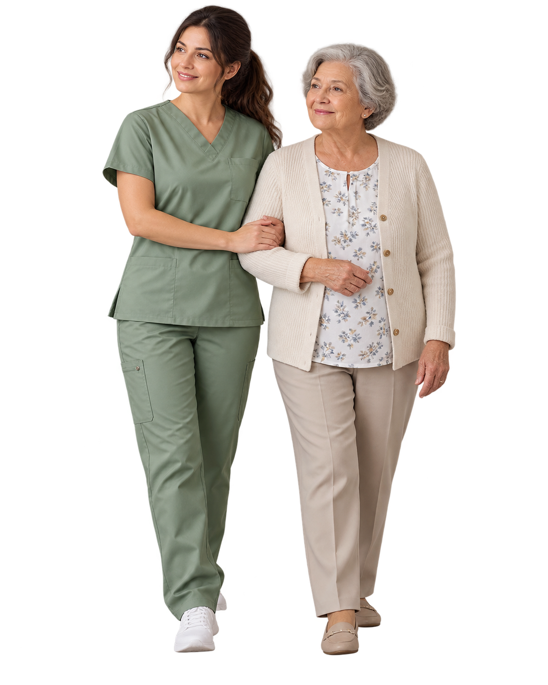 A nurse supporting an older woman at home